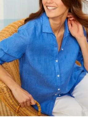 J.McLaughlin Britt 100 % Linen Button-Down Shirt Chambray Size M